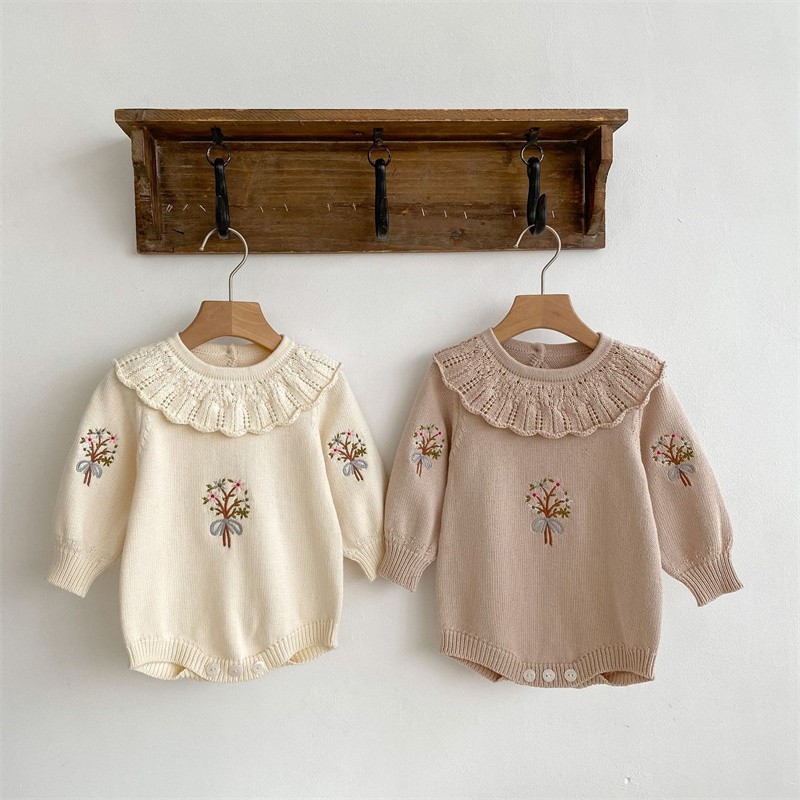 Newborn Baby Girl Romper Floral - Осенний Новый Вязаный комбинезон для новорожденных,