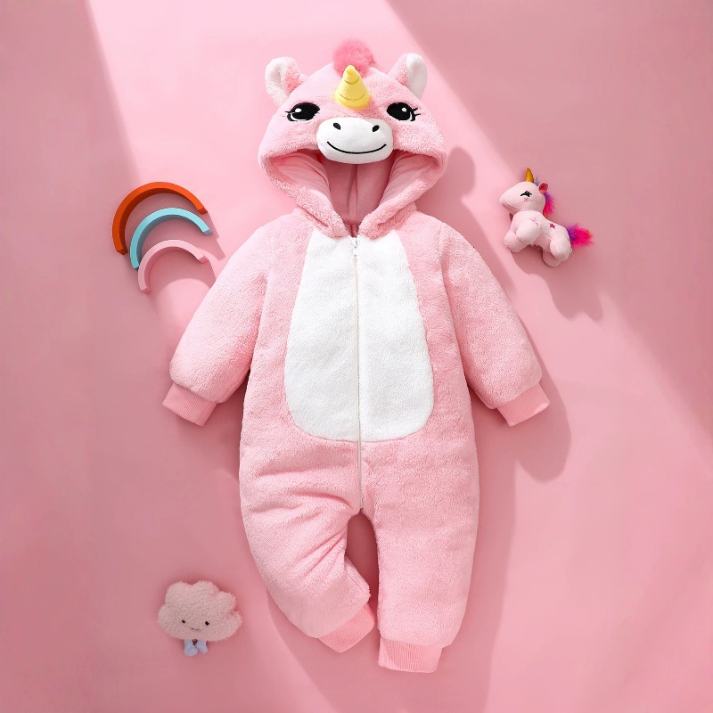 Cotton Baby Onesies Zipper - Розовый комбинезон-ромпер для новорожденных с капюшоном
