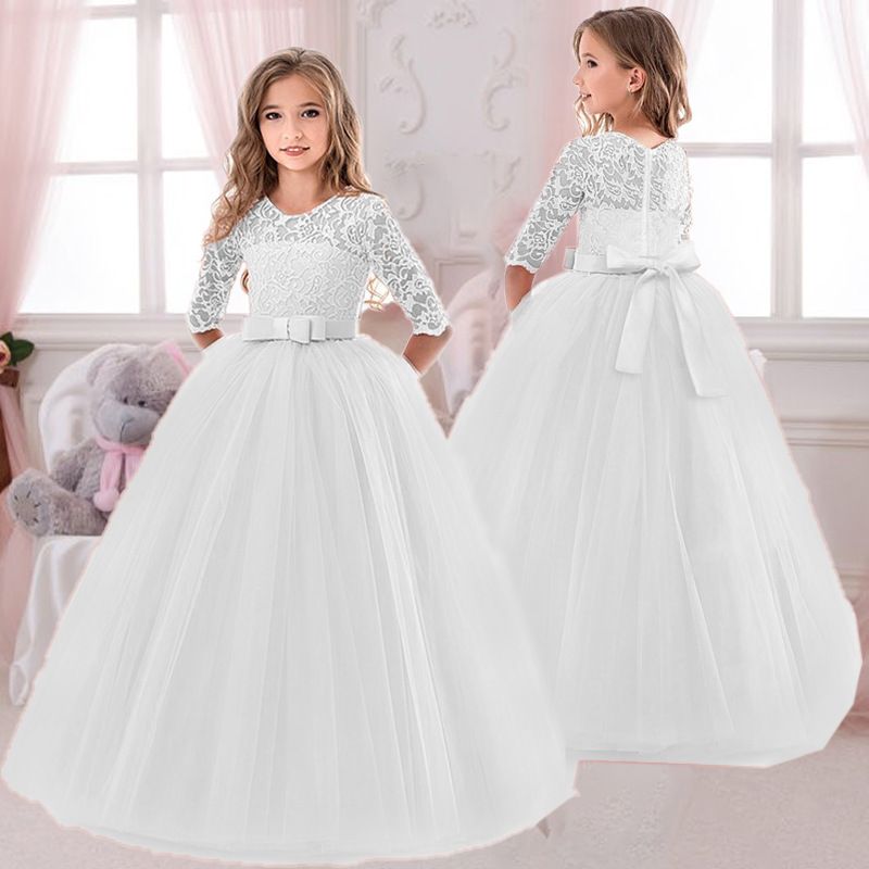 Toddler Girl Tulle Party Dress - Кружевное платье принцессы с вышитым бантом