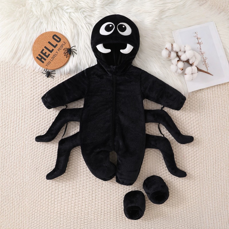 Cotton Baby Onesies Zipper - Черный комбинезон-паук для новорожденных с длинными