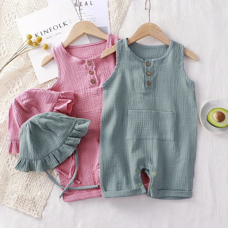 Летняя одежда для малышей, 2 ш – обзор и цена Baby Summer Linen Sleeveless Jumpsuit