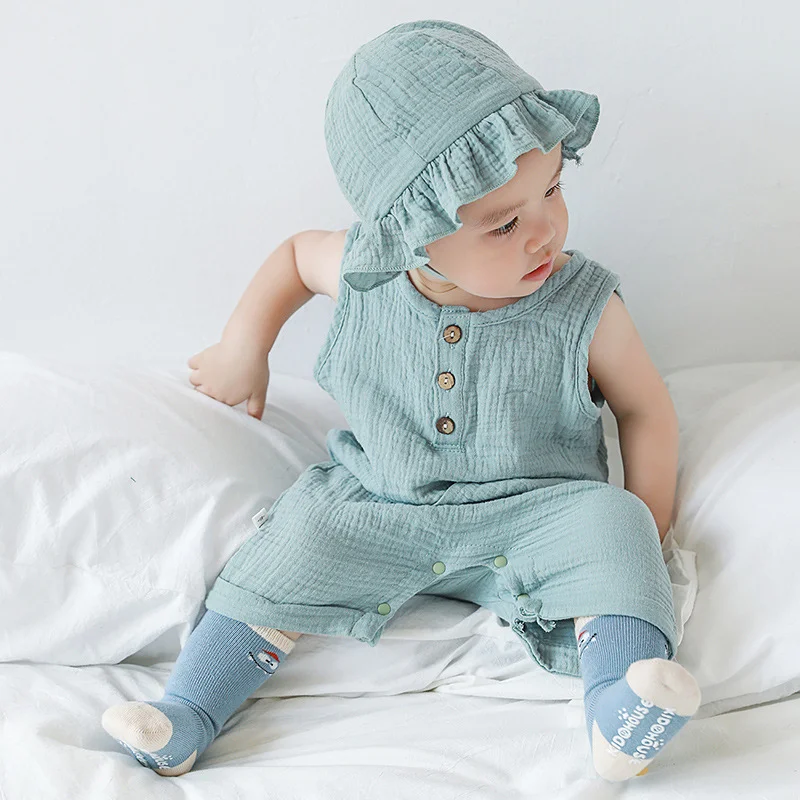 Летняя одежда для малышей, 2 ш – обзор и цена Baby Summer Linen Sleeveless Jumpsuit